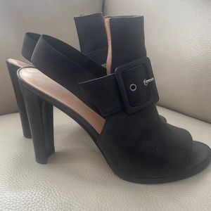 Stuart Wiseman, black, sexy, leather heeled sandals. Made in Spain. Size 9